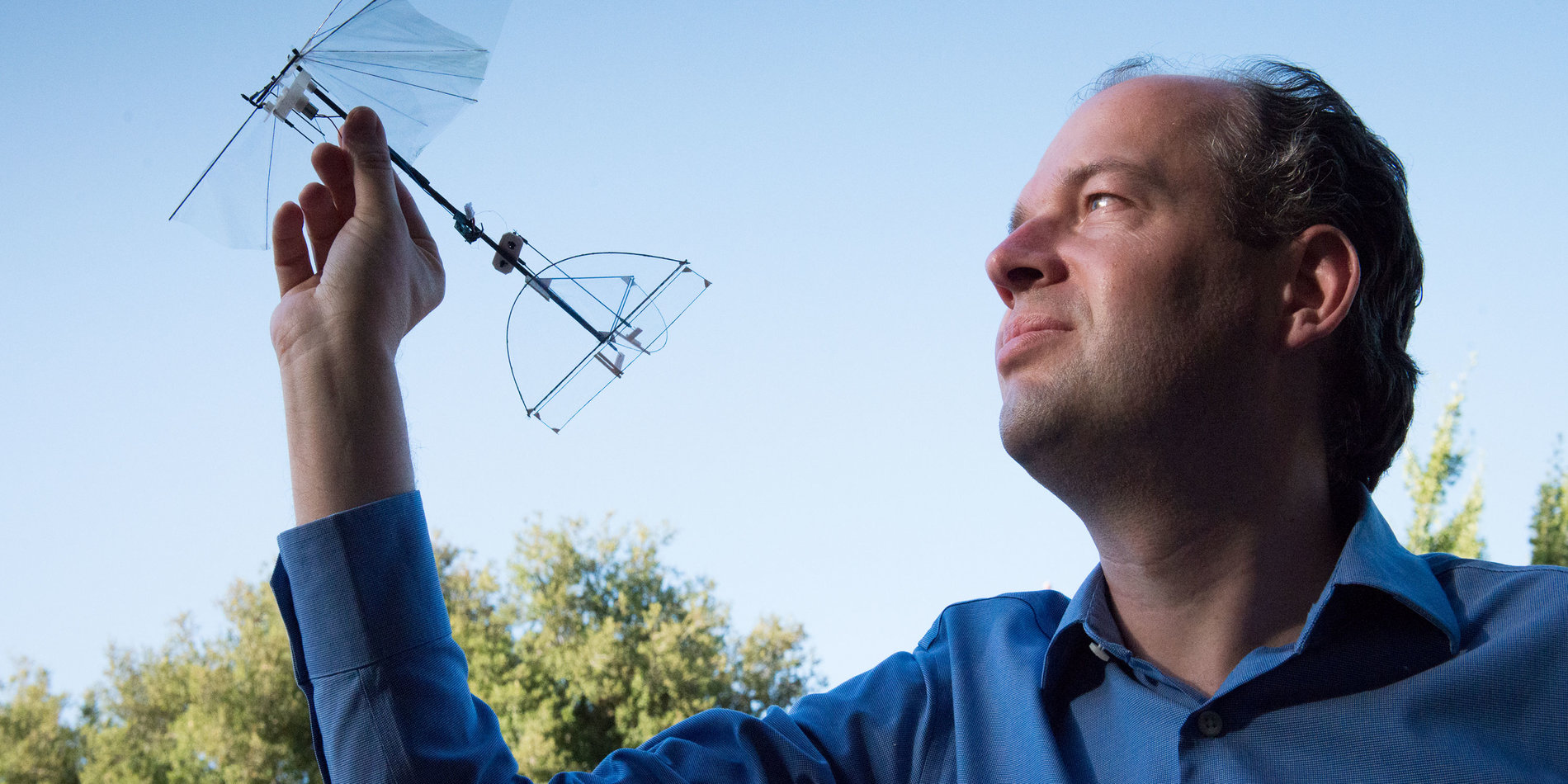 
Lentink holds an example of the models his students are making to simulate birds in flight. | Photo credit: L.A. Cicero