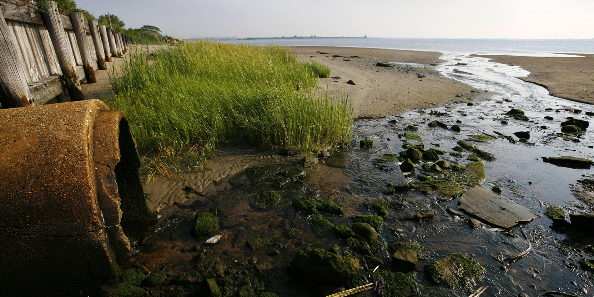 
A drain pipe empties into Jamaica Bay along the eastern shore of the Gateway National Recreation Area National Park. | Reuters/Mike Segar