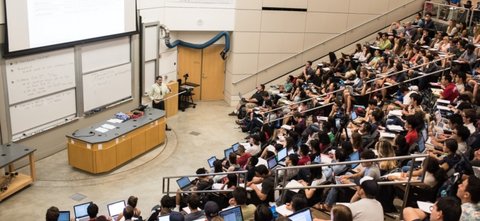 Top view of lecture hall full of students